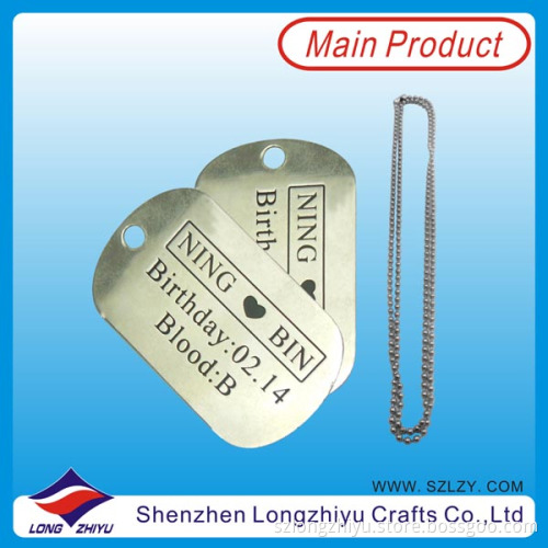 Custom Metal Dog Tag Hospital Stainless Steel Dog Tag Engraving Birthday Date and Blood (LZY00027)